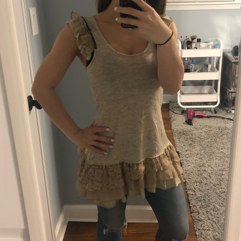Anthropologie Luluvia Floral Ruffle Tunic